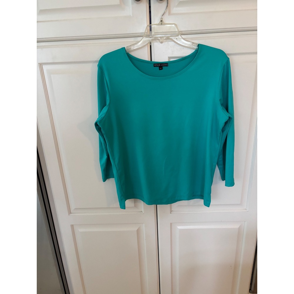 A'NUE LIGNE Teal Green 3/4 Sleeve Scoop Neck Tactel Lycra Top Size L1